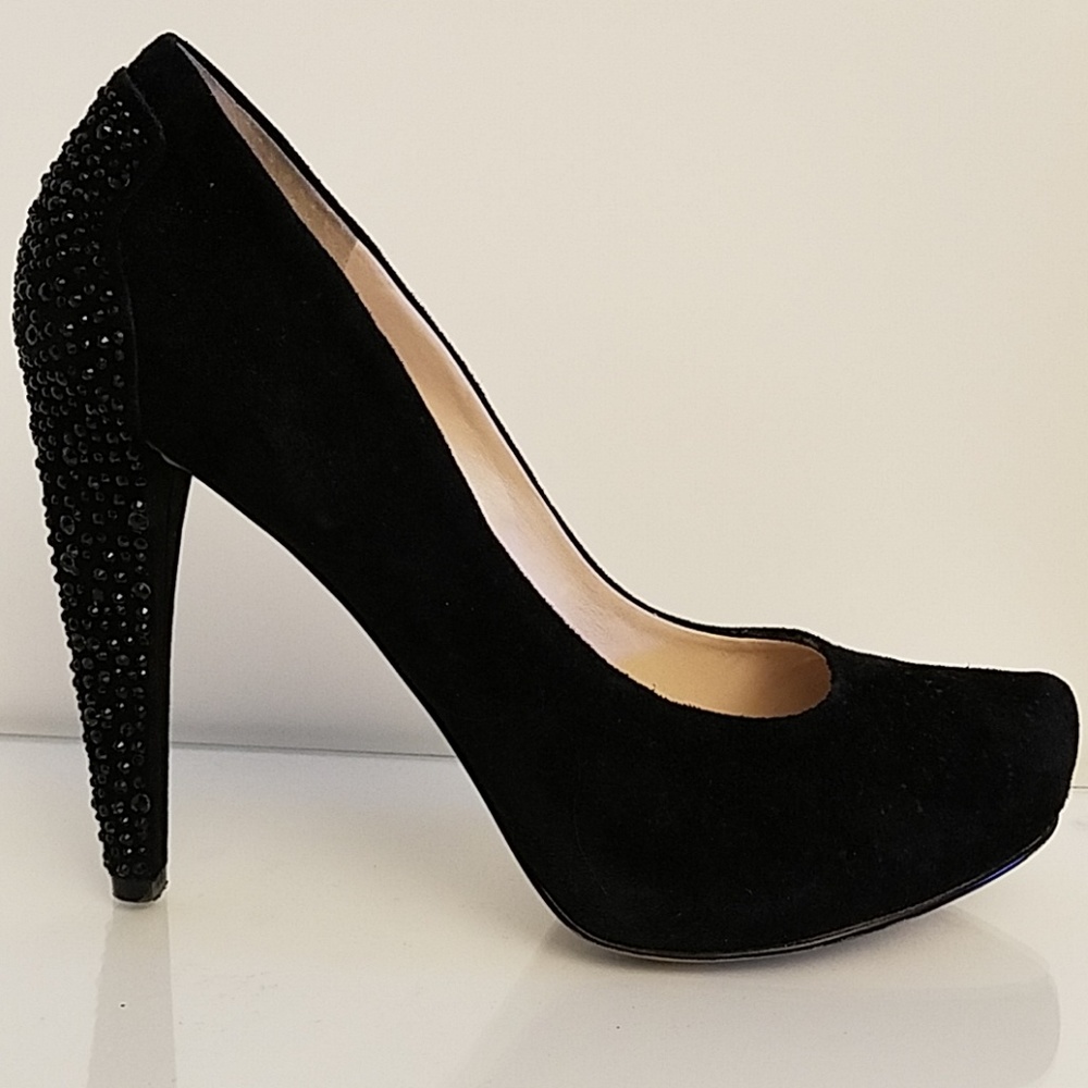 Nine West ColdFeet Black Suede and Rhinestone Heel
